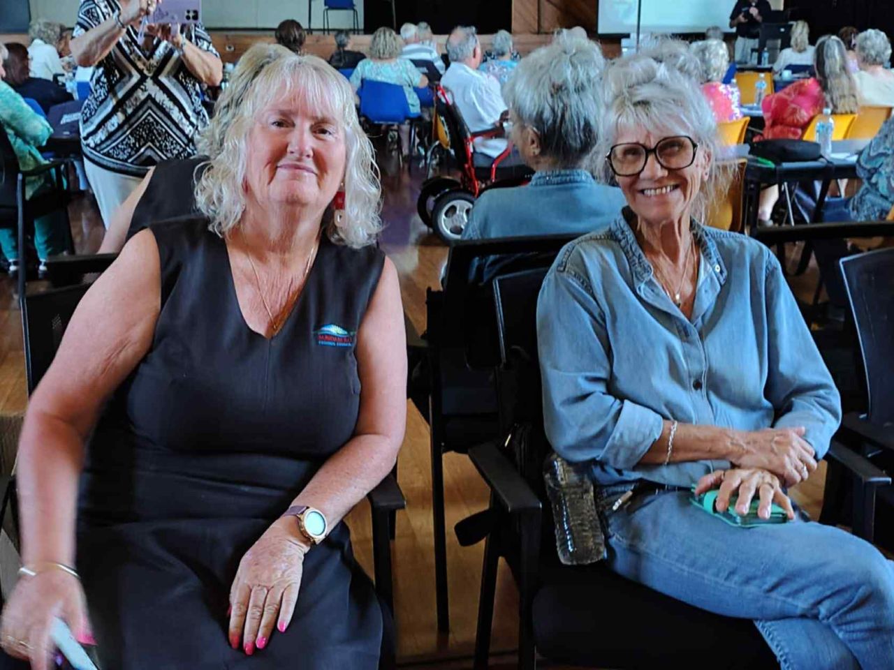 Kaz and Deb quietly sitting at the back of the room.  See the crowd in the mirrors behind them!
Seniors Forum and Childers Branch Launch Event 8/10/2025.