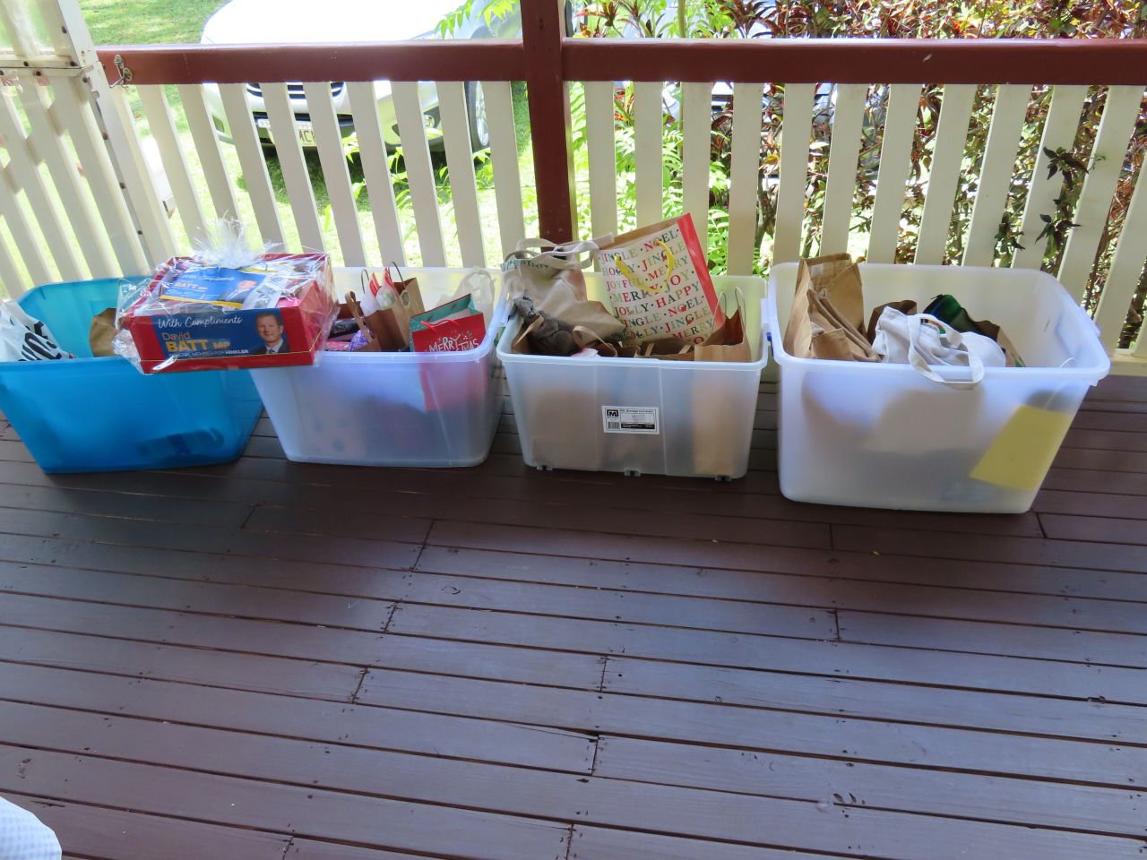Good Cause Santa Claus December Catch up at the Childers CWA Cottage.  The wonderful donations received on the day.