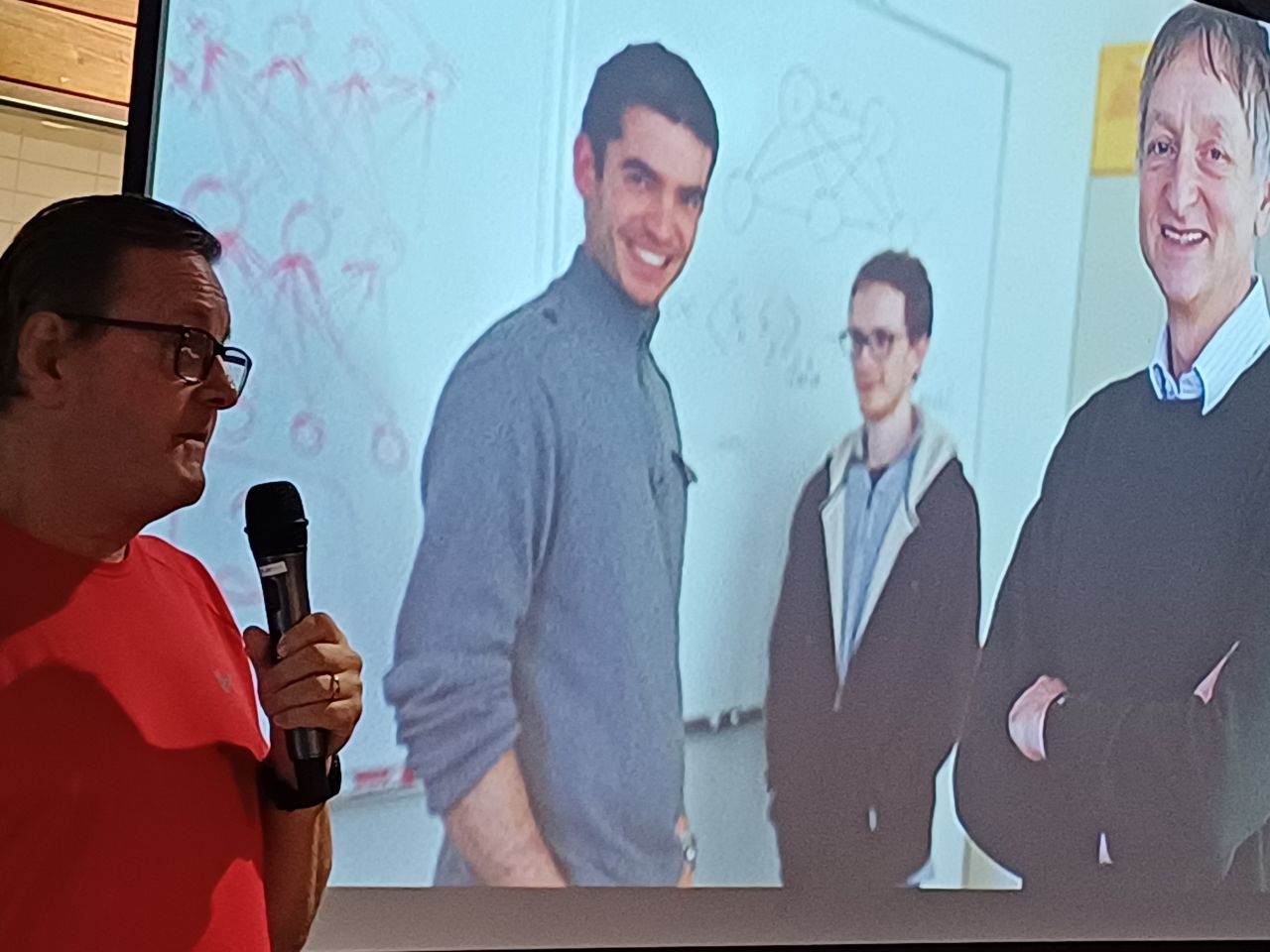 April GM 2025.
Geoffrey Hinton, on the far right. A British-Canadian Nobel Laureate in Physics, known for his work on artificial neural networks.  The 'Godfather of AI'.