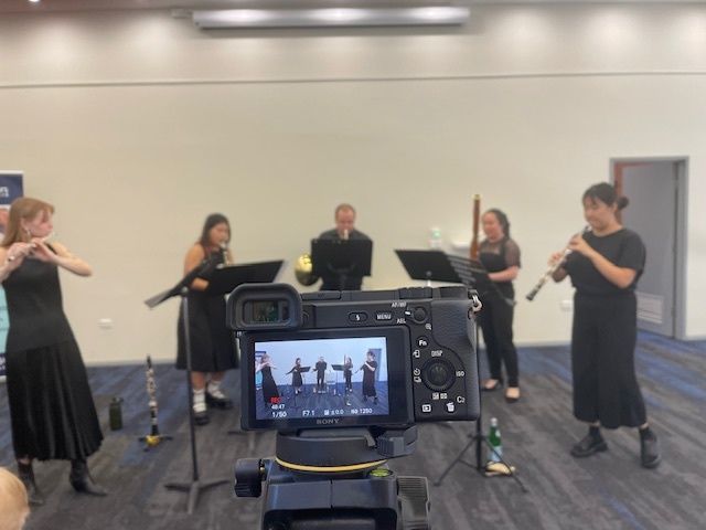 The Quintet Con Brio with Esther Lee (Oboe), Dominique Rees (Flute), Marina Chen (Bassoon), Raras Sukardi (Clarinet) and Jacob Fenchel (French Horn) performing at the Western Suburbs End of Year Concert.