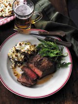 Rump medallions with stuffed portobello mushrooms