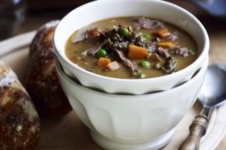 Lamb shank, vegetable, and lentil soup